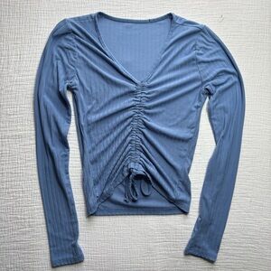 Blue Ruched Long Sleeve Top